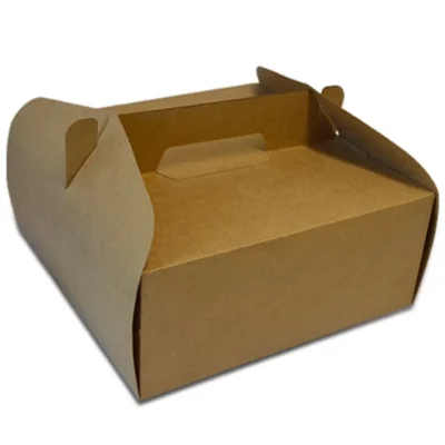 5 pack 1 Ply Brown Virgin Kraft Paper Parcel Takeaway Box With Handle (8 X 8 X 5 Inch) Plain And Customized Printing