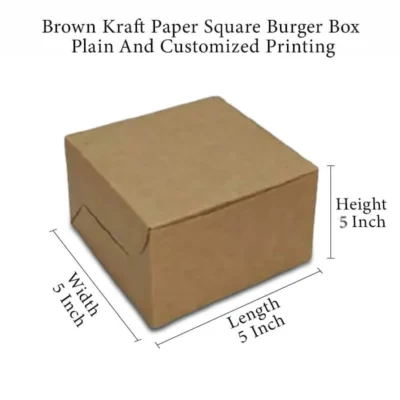 4 pack 5 X 5 X 5 Inch Brown Virgin Kraft Paper Square Burger Box Plain And Customized Printing