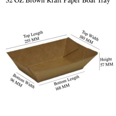 8 pack  32 OZ Brown Virgin Kraft Paper Boat Tray Plain And Customized Printing