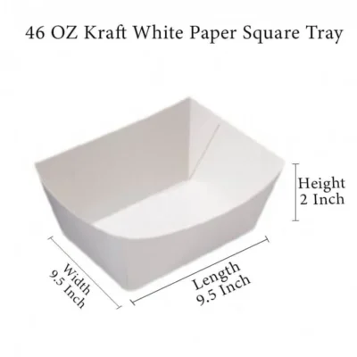 8 pack 46 OZ Virgin White Kraft Paper Square Tray Plain And Customized Printing