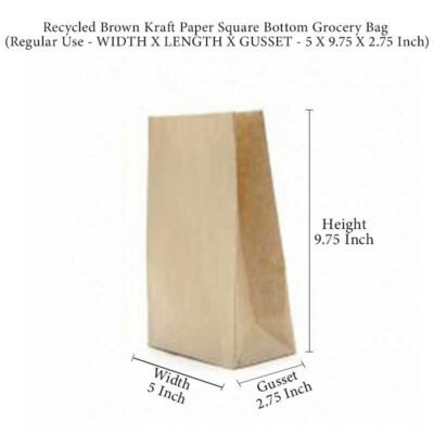3 Pack 5 X 10 X 3 Inch Recycled Brown Kraft Paper Square Bottom Grocery Bag (Regular Use)