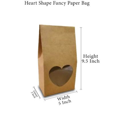 6 pack 5 X 9.5 X 3 Inch Kraft Virgin Paper Bag With Heart Shape Window