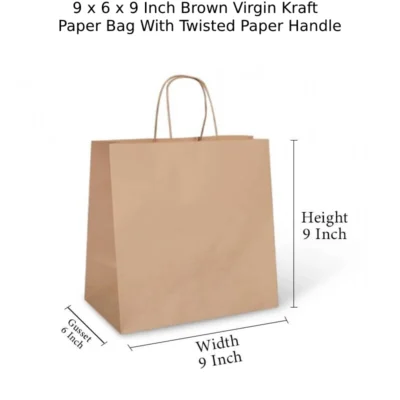 4 pack  9 X 6 X 9 Inch Brown Virgin Kraft Paper Bag With Twisted Paper Handle