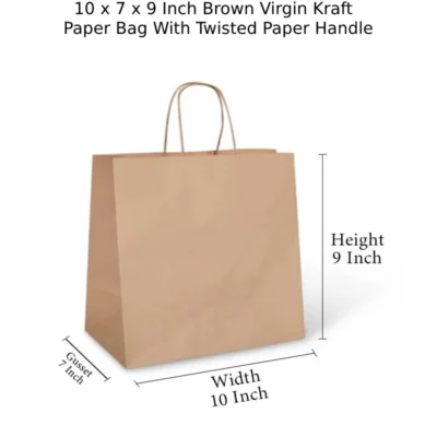 4 pack 10 X 7 X 9 Inch Brown Virgin Kraft Paper Bag With Twisted Paper Handle