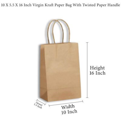 4 pack10 X 5.5 X 16 Inch Brown Virgin Kraft Paper Bag With Twisted Paper Handle