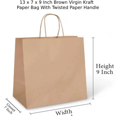 4 pack 13 X 7 X 9 Inch Brown Virgin Kraft Paper Bag With Twisted Paper Handle