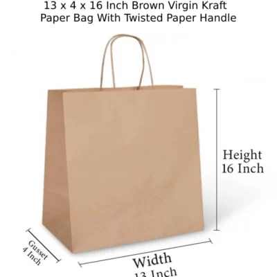 4 pack 13 X 4 X 16 Inch Brown Virgin Kraft Paper Bag With Twisted Paper Handle