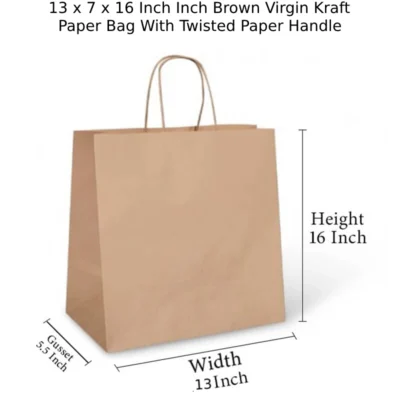 4 pack 13 X 7 X 16 Inch Inch Brown Virgin Kraft Paper Bag With Twisted Paper Handle