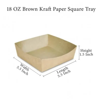 4 pack 18 OZ Brown Virgin Kraft Paper Square Tray Plain And Customized Printing