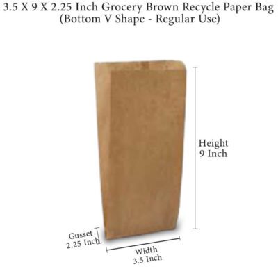 3 pack 3.5 X 9 X 2.25 Inch Recycled Brown Kraft Paper Bottom V Shape Grocery Bag (Regular Use)