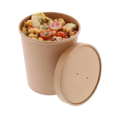 2 pack 1100 ML Brown Kraft Paper Containers With Paper Lid Plain And Customized Printing
