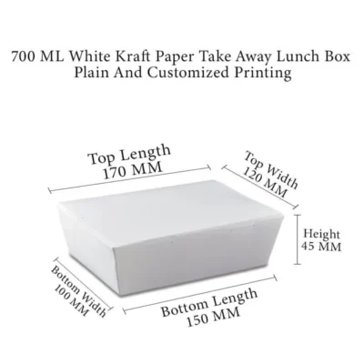 6 pack 700 ML White Kraft Paper Meal Box Side Lock Plain And Customized Printing