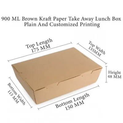6 pack 900 ML Brown Kraft Paper Meal Box Side Lock Plain And Customized Printing