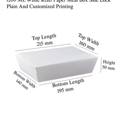6 pack  1200 ML White Kraft Paper Meal Box Side Lock Plain And Customized Printing