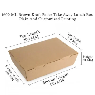 6 pack 1600 ML Brown Kraft Paper Meal Box Side Lock Plain And Customized Printing
