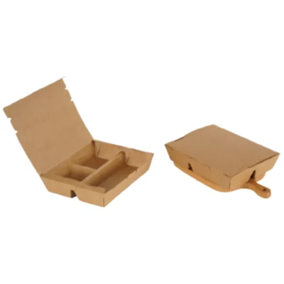 2 pack 4 Compartment Brown Virgin Kraft Paper Meal Tray With Paper Lid