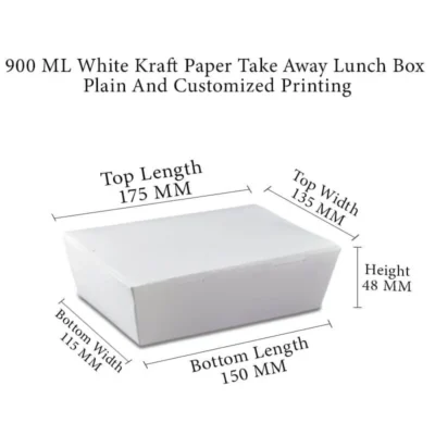 6 pack 900 ML White Kraft Paper Meal Box Side Lock Plain And Customized Printing
