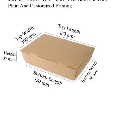 8 pack 400 ML Brown Kraft Paper Meal Box Side Lock Plain And Customized Printing