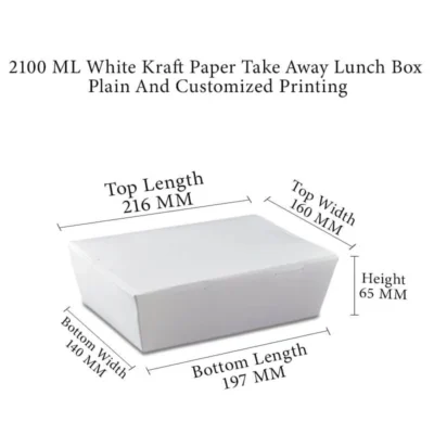 6 pack  2100 ML White Kraft Paper Meal Box Side Lock Plain And Customized Printing