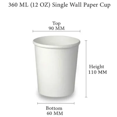 6 pack 360 ML (12 OZ) Single Wall White Paper Cup
