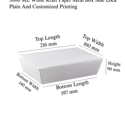 6 pack 3000 ML White Kraft Paper Meal Box Side Lock Plain And Customized Printing