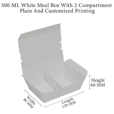 10 pack 500 ML White Kraft Paper Meal Box Side Lock With Partition Plain And Customized Printing