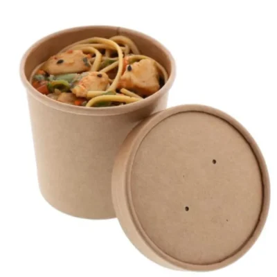 4 pack 1100 ML Brown Kraft Paper Containers With Paper Lid Plain And Customized Printing