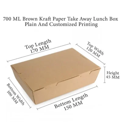 6 pack 700 ML Brown Kraft Paper Meal Box Side Lock Plain And Customized Printing