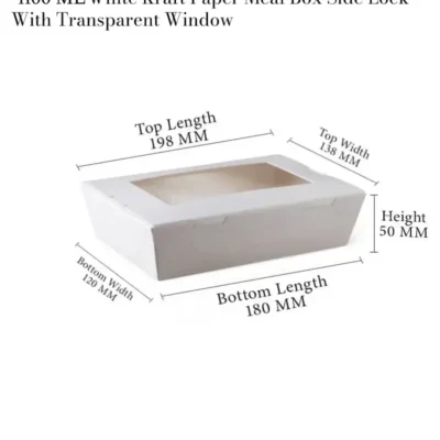 6 pack 1100 ML White Kraft Paper Meal Box Side Lock With Transparent Window Plain And Customized Printing