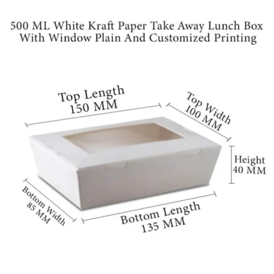 8 pack 500 ML White Kraft Paper Meal Box Side Lock With Transparent Window Plain And Customized Printing