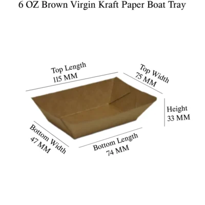 5 pack  6 OZ Brown Virgin Kraft Paper Boat Tray Plain And Customized Printing