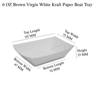 5 pack 6 OZ Virgin White Kraft Paper Boat Tray Plain And Customized Printing