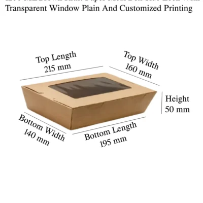 6 pack1200 ML Brown Kraft Paper Meal Box Side Lock With Transparent Window Plain And Customized Printing