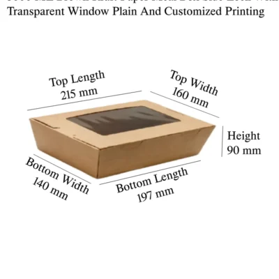 6 pack  3000 ML Brown Kraft Paper Meal Box Side Lock With Transparent Window Plain And Customized Printing