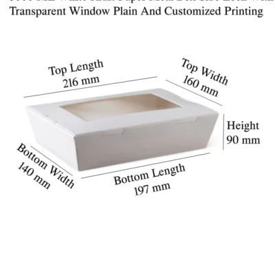 6 pack 3000 ML White Kraft Paper Meal Box Side Lock With Transparent Window Plain And Customized Printing