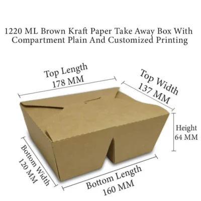 3 pack 1220 ML Brown Kraft Paper Two Compartment Meal Box Center Lock Plain And Customized Printing