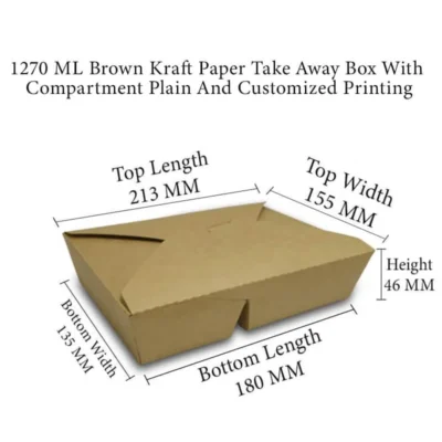 6 pack 600 ML Brown Kraft Paper Meal Tray Plain And Customized Printing
