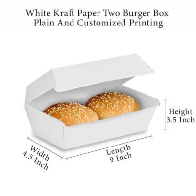 4 pack 9 X 4.5 X 3.5 Inch Virgin White Kraft Paper Two Burger Box Plain And Customized Printing