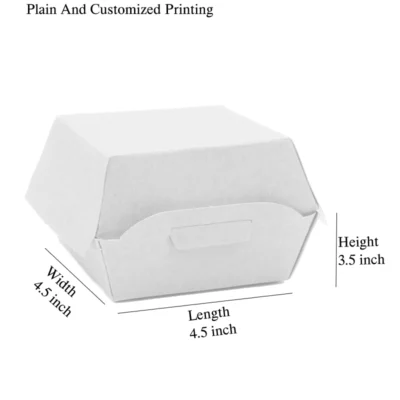 4 pack 4.5 X 4.5 X 3.5 Inch Virgin White Kraft Paper Burger Box Plain And Customized Printing