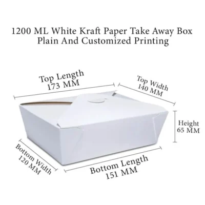 6 pack 1200 ML White Kraft Paper Meal Box Center Lock Plain And Customized Printing