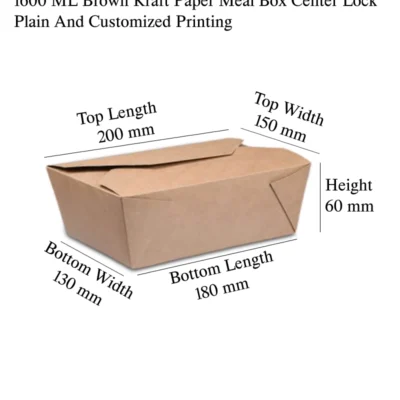 6pack 1600 ML Brown Kraft Paper Meal Box Center Lock Plain And Customized Printing