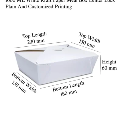 6 pack 1600 ML White Kraft Paper Meal Box Center Lock Plain And Customized Printing