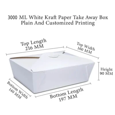 6 pack  3000 ML White Kraft Paper Meal Box Center Lock Plain And Customized Printing