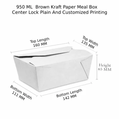 6 apck 950 ML White Kraft Paper Meal Box Center Lock Plain And Customized Printing